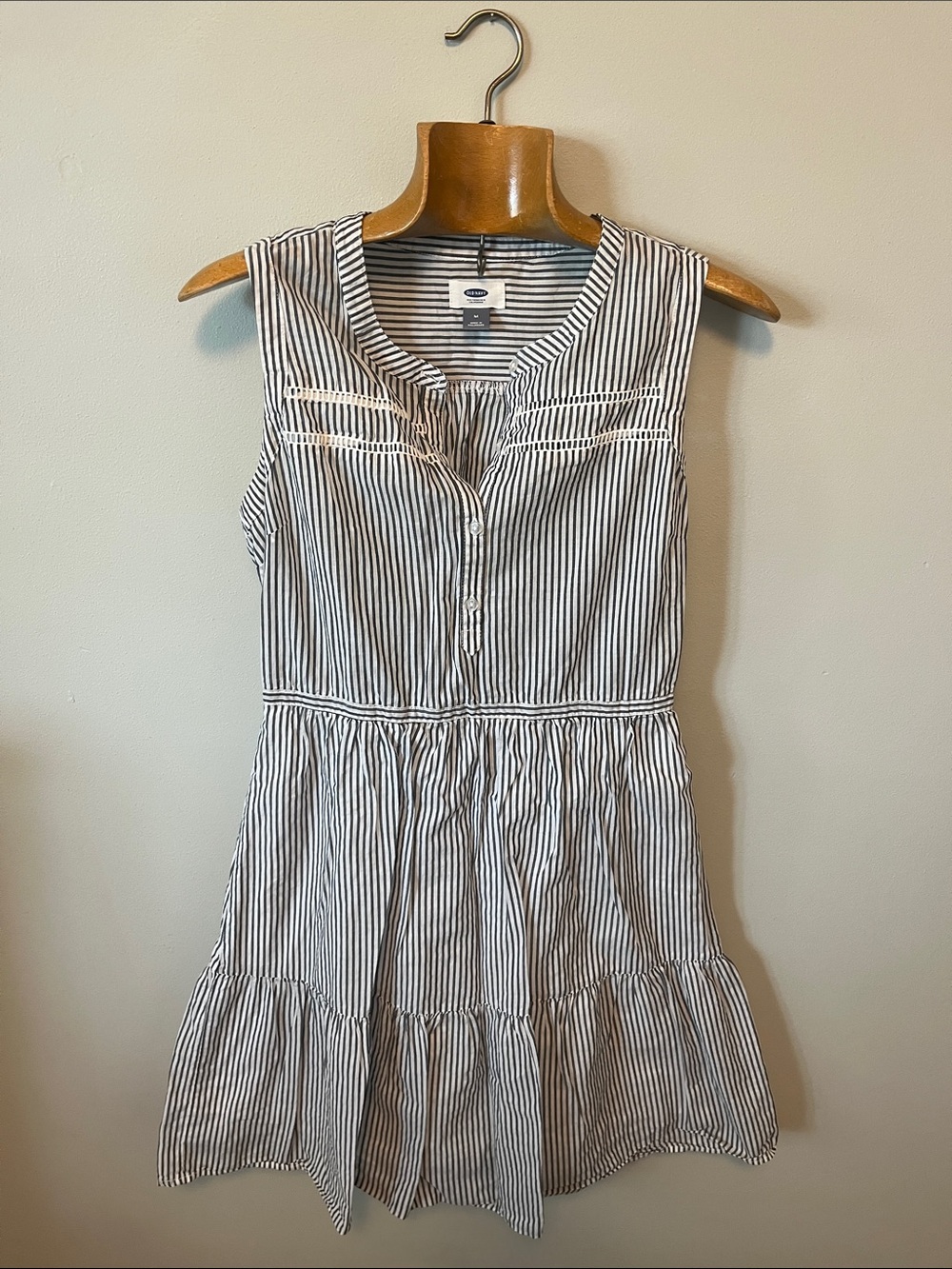 Old Navy Gray and White Striped Button-Front Cotton Mini Dress